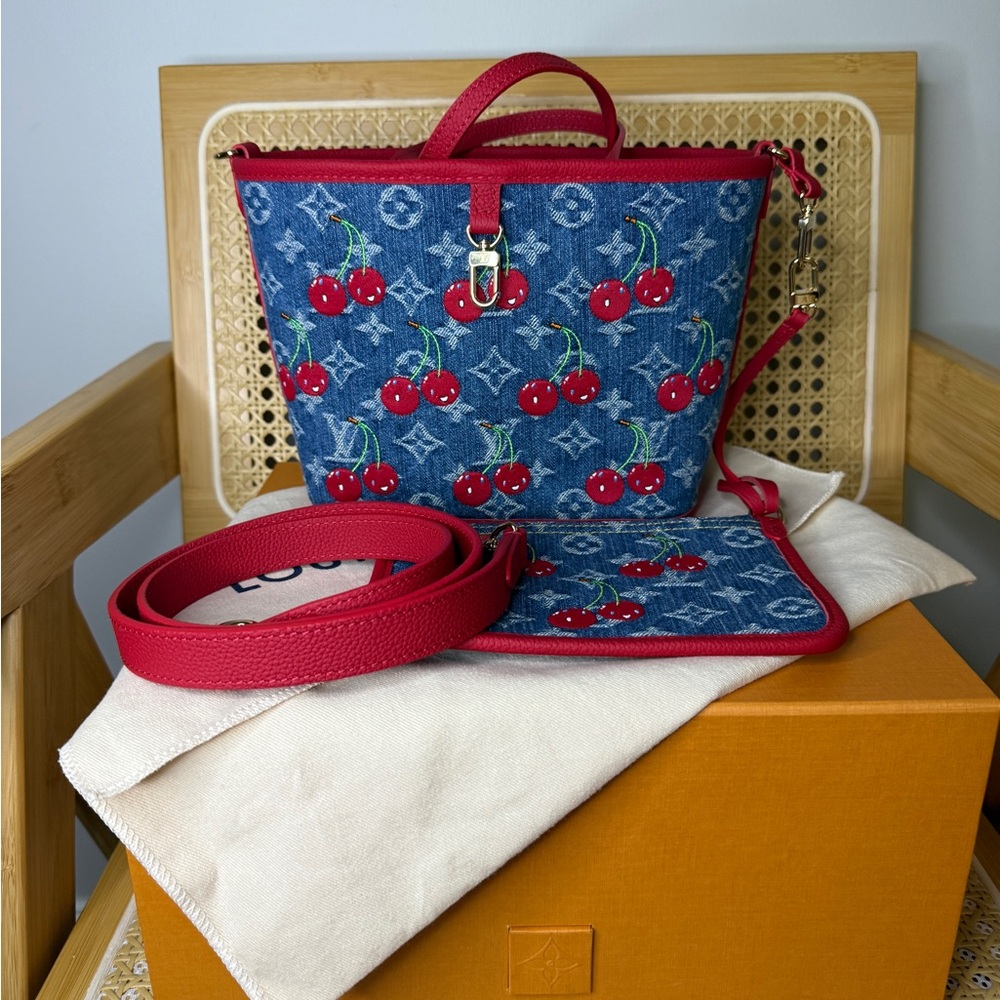 Louis Vuitton LV x TM Neverfull Inside Out BB (cherry & denim) brand new!